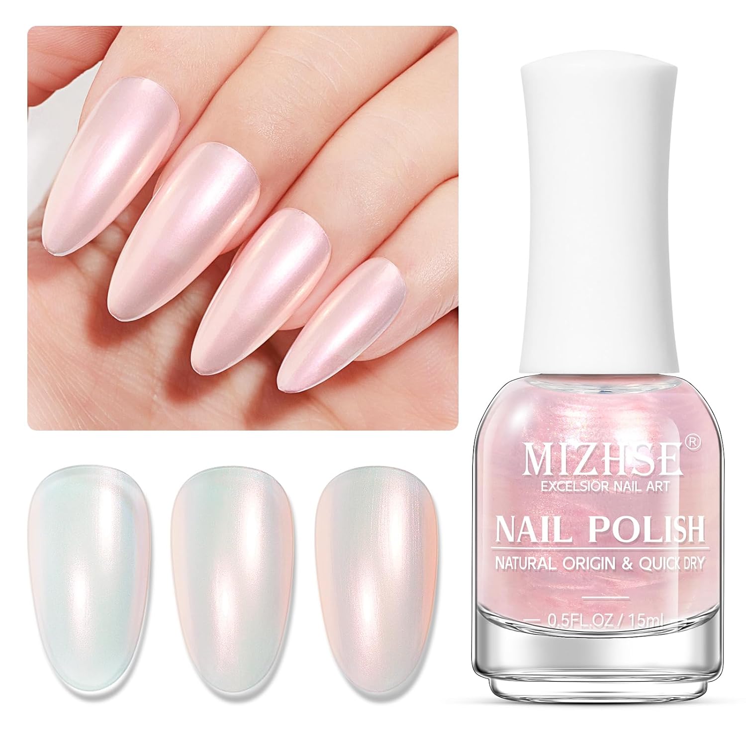 MIZHSE Nail Polish: 15Ml Mermaid Pearl Nail Polish Pink Aurora Effect Nail Polish, Fingernail and Toenail Polish Glossy Long Lasting Nail Polish Trendy DIY at Home Nail Gift Spree