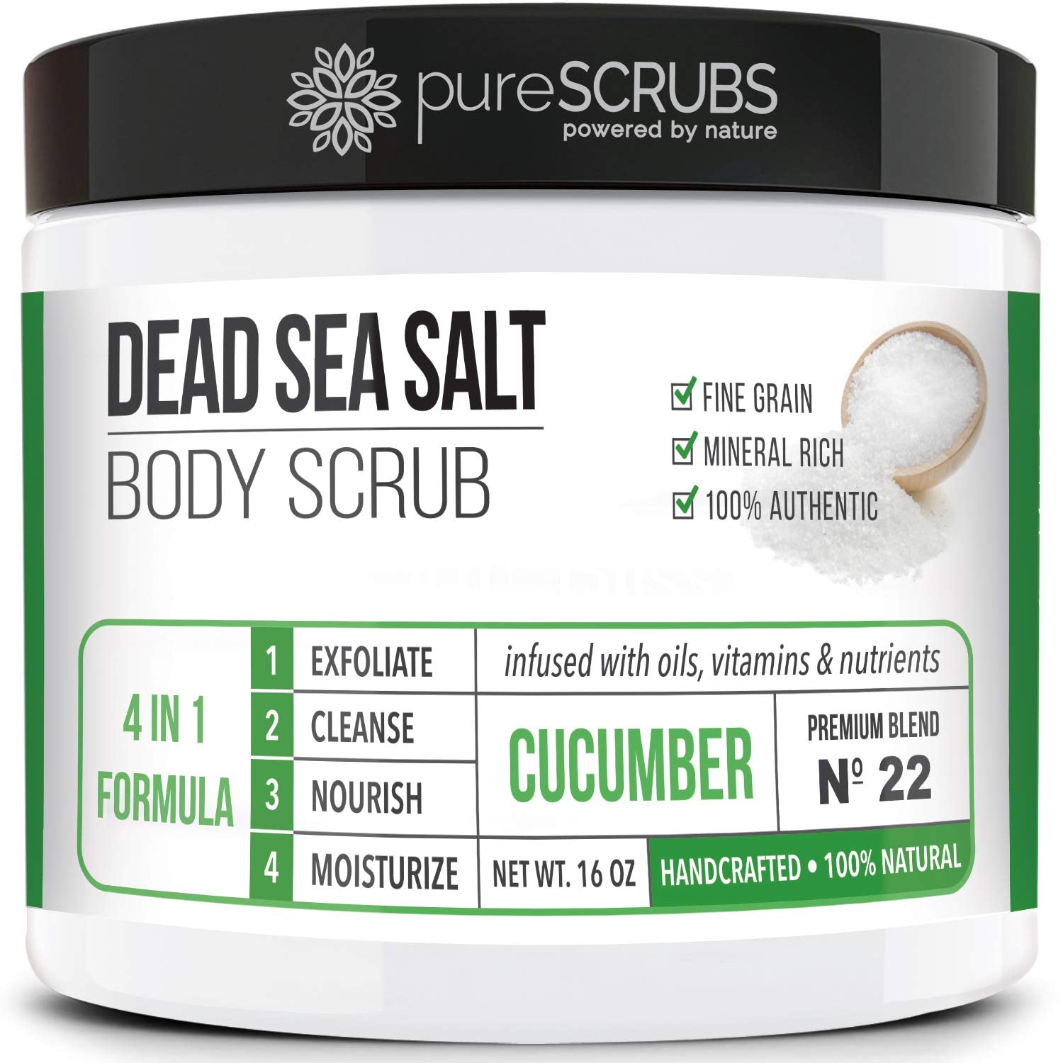 pureSCRUBS Premium Coconut Body Scrub Set - Large 16oz Dead Sea Salt Body Scrub With Infused Essential Oils & Nutrients, Includes Wooden Spoon, Loofah & Oatmeal Exfoliating Bar Soap