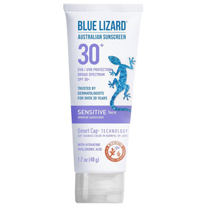 Blue Lizard SENSITIVE Mineral Sunscreen with Zinc Oxide, SPF 50+, Water Resistant, UVA/UVB Protection with Smart Cap Technology - Fragrance Free, 3 oz. Tube