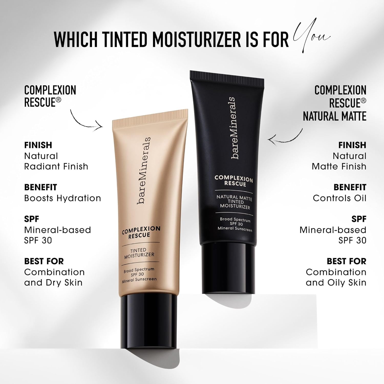 bareMinerals Complexion Rescue Tinted Moisturizer for Face with SPF 30, Vegan Tinted Mineral Sunscreen with Hyaluronic Acid, Full Size, Cashew 3.5