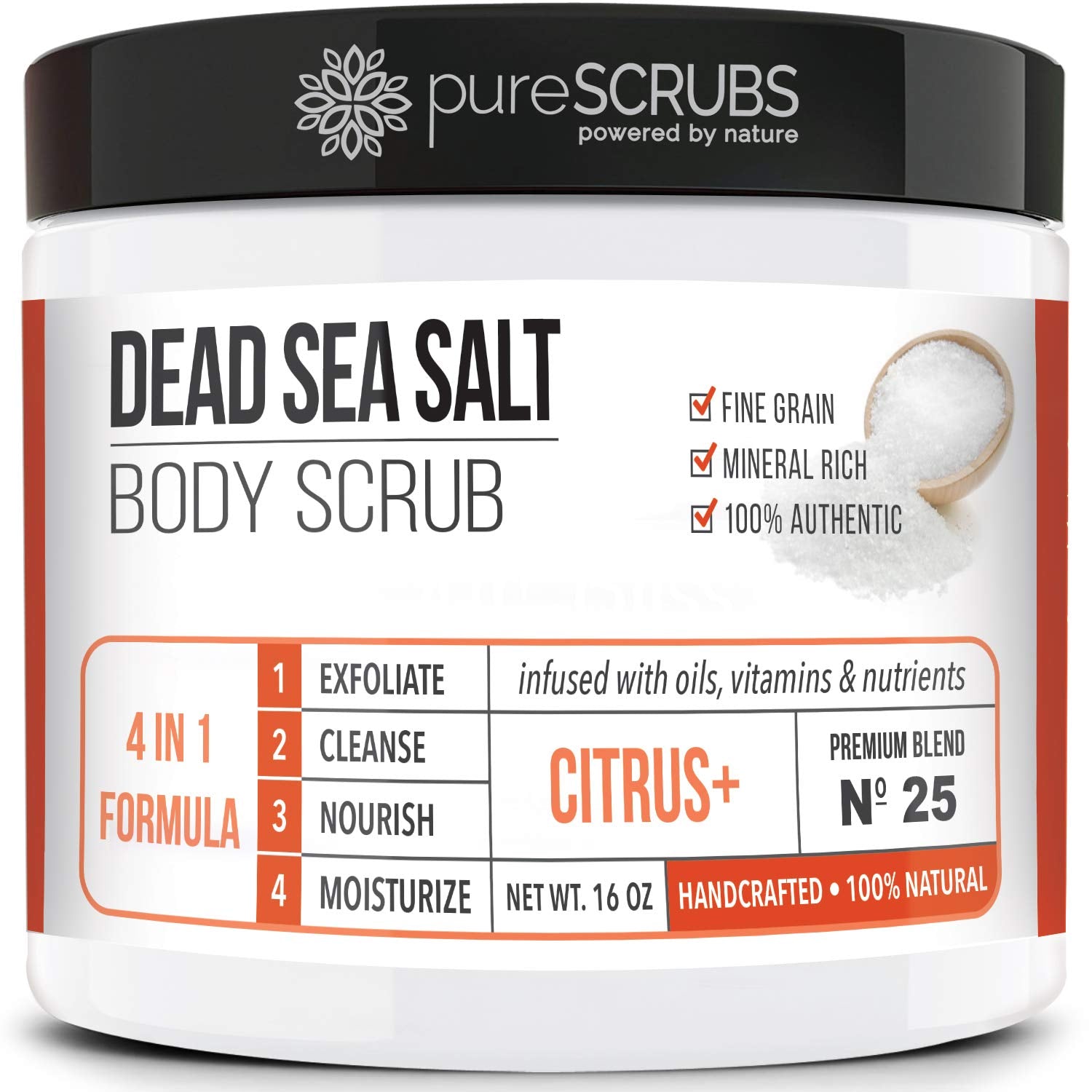 pureSCRUBS Premium Coconut Body Scrub Set - Large 16oz Dead Sea Salt Body Scrub With Infused Essential Oils & Nutrients, Includes Wooden Spoon, Loofah & Oatmeal Exfoliating Bar Soap