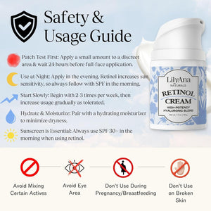 LilyAna Naturals Retinol Cream - Made in USA, Anti Aging Moisturizer for Face and Neck, Wrinkle, Retinol Complex, Body Mousse - 1.7oz