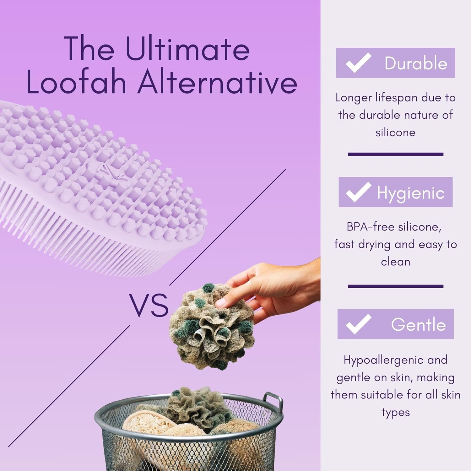 Avilana Silicone Body Scrubber – Dual-Sided Exfoliator for Men & Women, Gentle Loofah Alternative, Easy-to-Clean Silicone Shower Scrubber