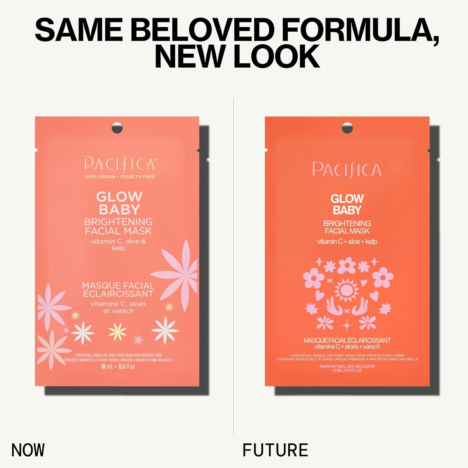 Pacifica Sheet Face Mask - Glow Baby Brightening Facial Mask w/Vitamin C, Aloe & Kelp – Cooling Mask for Dark Spots & Fine Lines - Clean Beauty Vegan & Cruelty-Free Dermatologist Tested