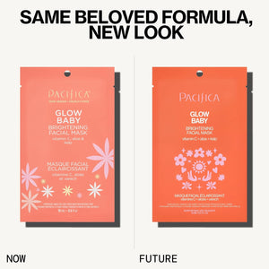 Pacifica Sheet Face Mask - Glow Baby Brightening Facial Mask w/Vitamin C, Aloe & Kelp – Cooling Mask for Dark Spots & Fine Lines - Clean Beauty Vegan & Cruelty-Free Dermatologist Tested