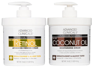 Advanced Clinicals Retinol Body Lotion + Collagen Cream Fragrance Free Face Moisturizer & Body Cream 2pc Skincare Set For Women & Men Helps Reduce Appearance Of Crepey Skin, Wrinkles, & Dry Skin, 2pc