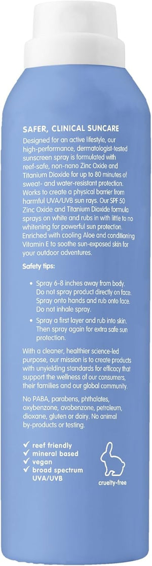 Thinksport Spray Sunscreen, All Sheer SPF 50 Zinc Oxide Mineral Sunscreen, 6 Fl Oz, Natural, Water Resistant, Reef Safe, Broad Spectrum UVA/UVB Sun Block for Sun Protection, Vegan