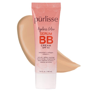 pūrlisse Ageless Glow Serum BB Cream SPF 40 - Korean Glow BB Cream with SPF Enriched with Bakuchiol & Vitamin C to Help Improve Firmness & Reduce Wrinkles for Dewy Skin - Medium Warm (1.4 oz)