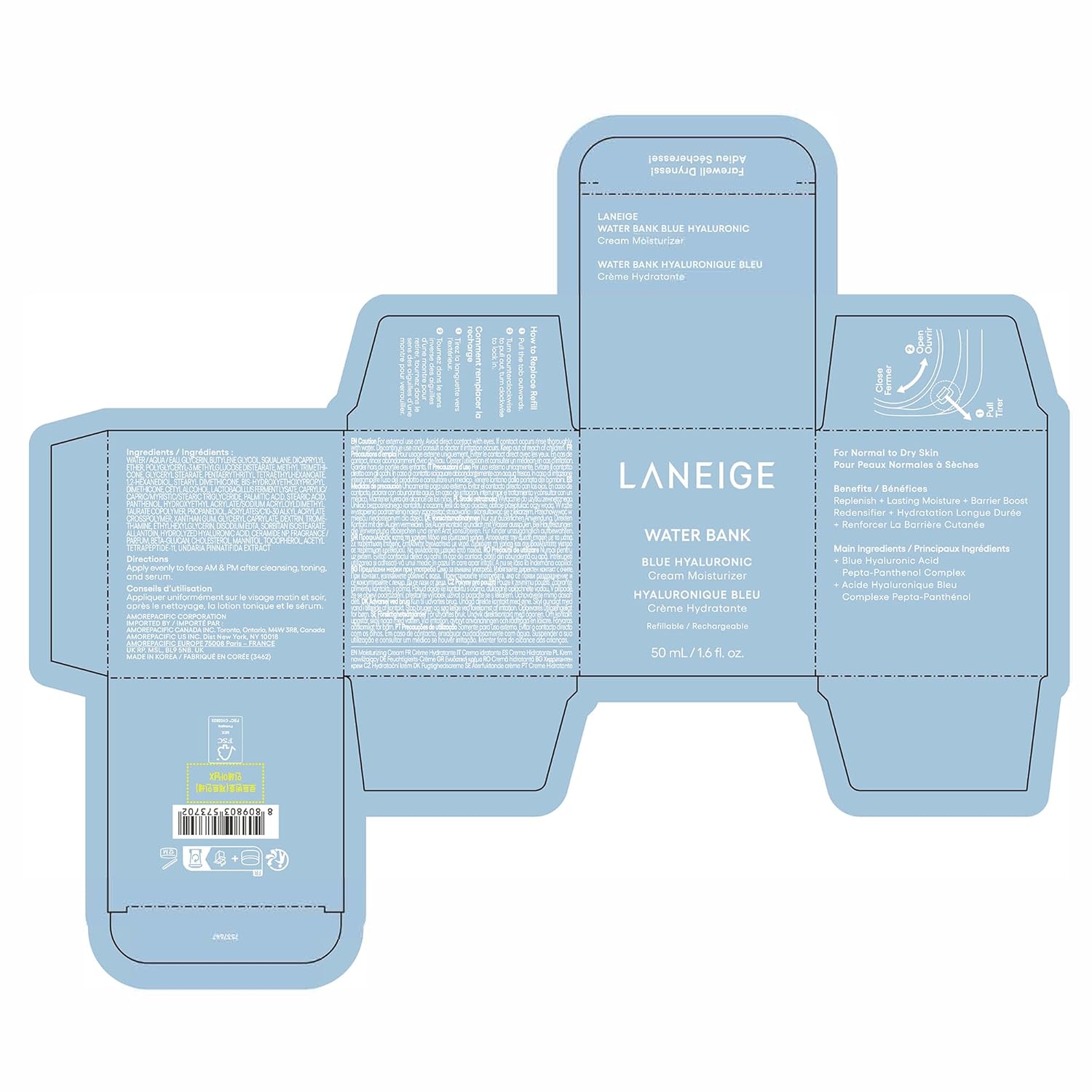 LANEIGE Water Bank Blue Hyaluronic Moisturizer: Barrier-Boosting Hydration, Squalane, Ceramide, Dermatologist-tested