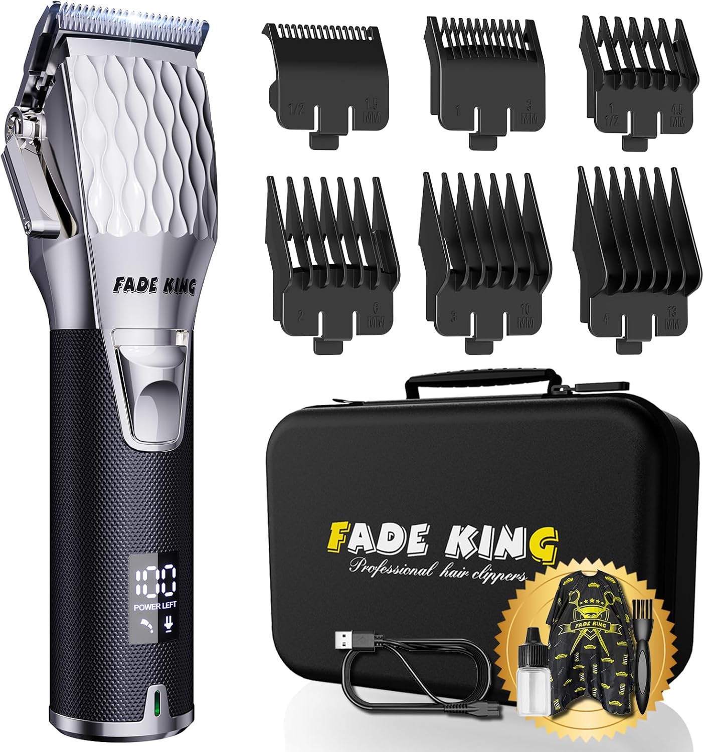 FADEKING® Professional Hair Clippers for Men - Cordless Hair Clippers, LCD Display Barber Clippers for Hair Cutting & Mens Grooming with Travel Case (Gold+Bronze)