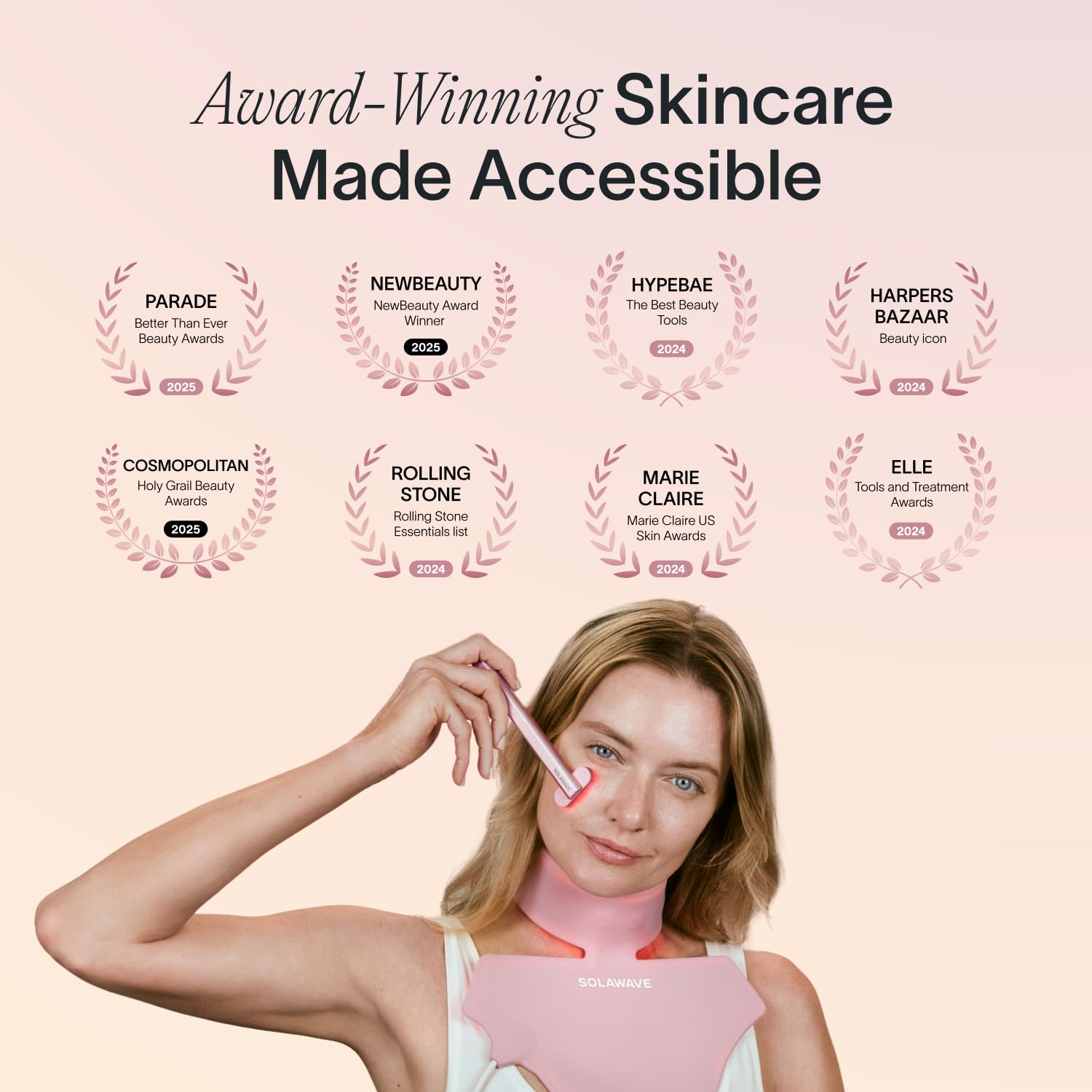 Solawave 4-in-1 Red Light Therapy Wand for Face & Neck | Beauty Device with Galvanic Current, Massager & Warmth | Anti-Aging, Wrinkle Reduction, Skin Tightening, Depuffing & Rejuvenation (Rose Gold)