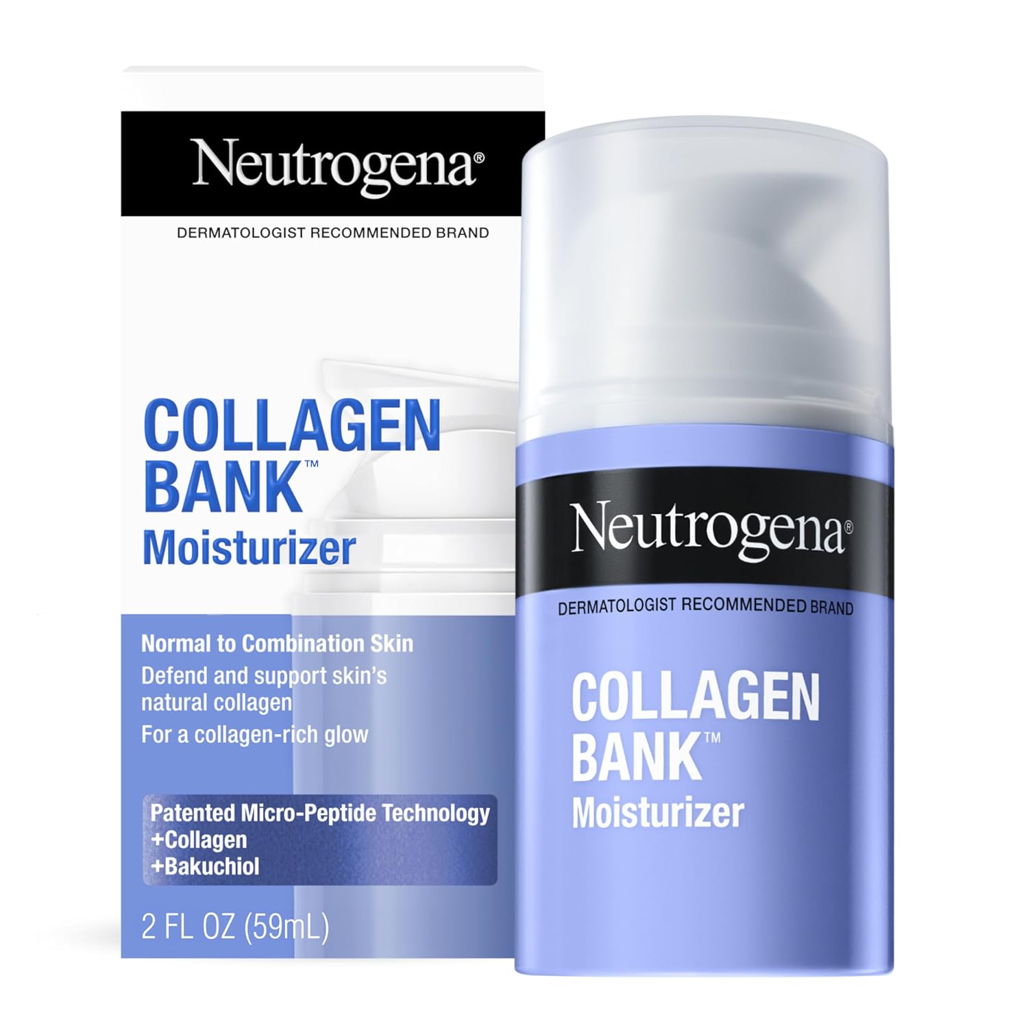 Neutrogena Collagen Bank Face Moisturizer, Daily Skin Care Anti-Aging Face & Neck Collagen Cream with Bakuchiol for Visibly Plump Skin, 2 fl. Oz & Trial Size Hydro Boost Facial Cleanser, 0.5 oz