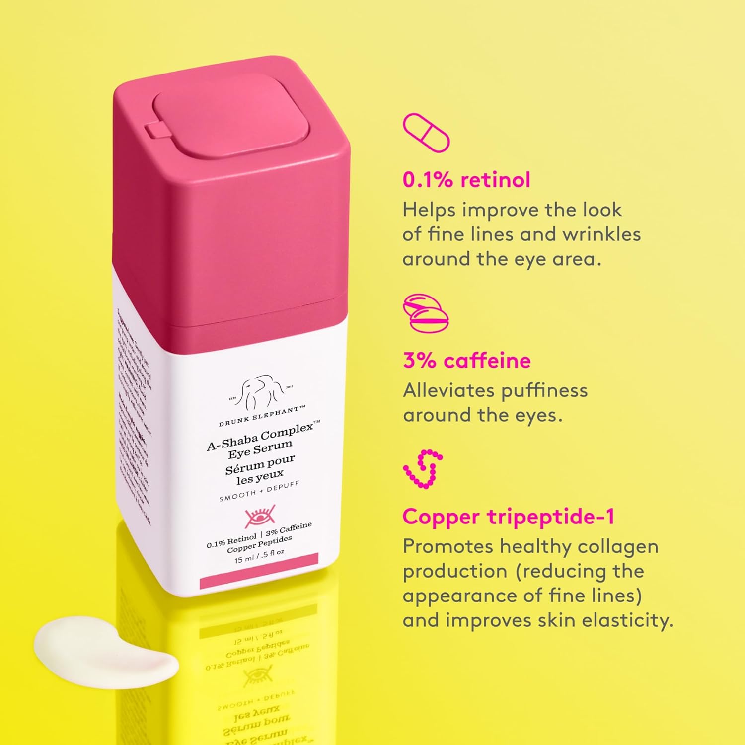 Drunk Elephant A-Shaba Complex Eye Serum - 15 ml/.5 fl oz - .1% Retinol Eye Cream - Clean Clinical Skincare - Cruelty-Free - Dermatologist-Tested - Free of Essential Oils, Silicones, and Fragrance