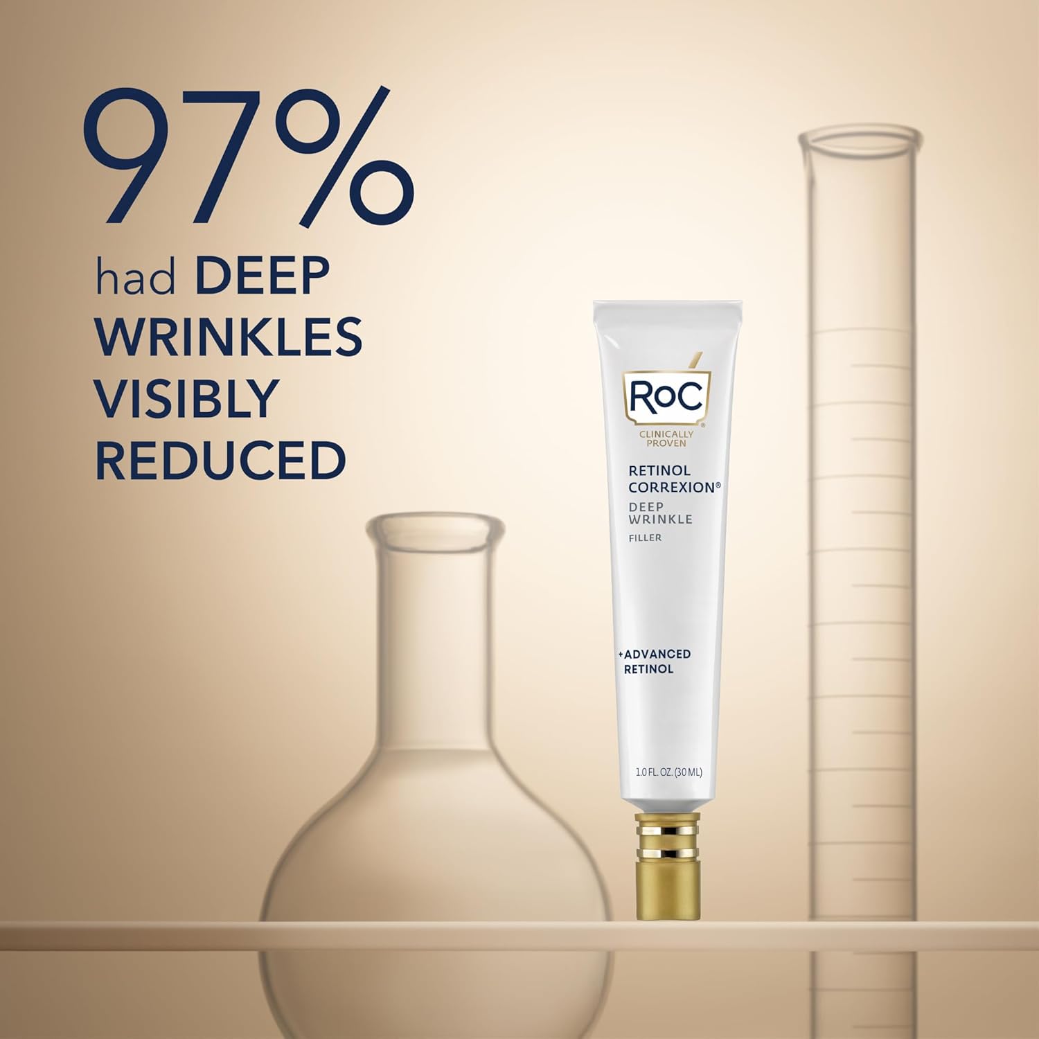 RoC Retinol Correxion Deep Wrinkle Facial Filler with Hyaluronic Acid & Retinol, Skin Care for Women and Men, 1 Fl Oz (Packaging May Vary)