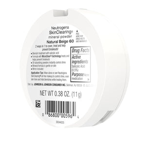 Neutrogena SkinClearing Mineral Acne-Concealing Pressed Powder Compact, Shine-Free & Oil-Absorbing Makeup with Salicylic Acid to Cover, Treat & Prevent Breakouts, Natural Beige 60,.38 oz (Pack of 2)