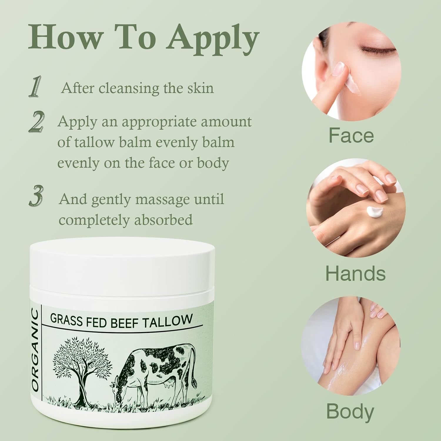 Beef Tallow, Beef Tallow for Skin, Moisturizer for Dry Skin, Unscented Beef Tallow Blam Grass Fed Whipped Tallow Face Cream Nourishing Soothing Moisturizer Body Lotion Skin Care
