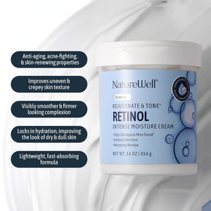 NATURE WELL Clinical Rejuvenate & Tone Retinol Intense Moisture Cream for Face, Body, & Hands, Anti-Aging, Targets Discoloration, Wrinkles, Sun Damage, Crepey, & Sagging Skin, 16 Oz