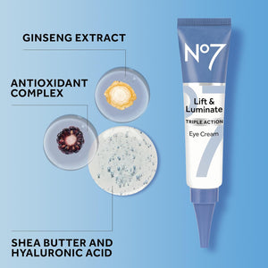 No7 Lift & Luminate Triple Action Eye Cream - Anti-Aging Under Eye Cream for Dark Circles, Puffiness & Wrinkles - Formulated with Vitamin C to Brighten and Refresh Tired Eyes (0.5 Fl Oz)