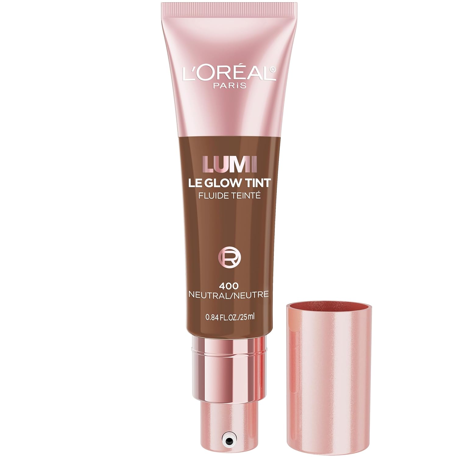 L'Oreal Paris Lumi Le Glow Skin Tint, Lightweight Water-Based Tinted Serum with Foundation-Like Coverage, Glow Illuminator, Neutral 400, 0.85 Fl Oz