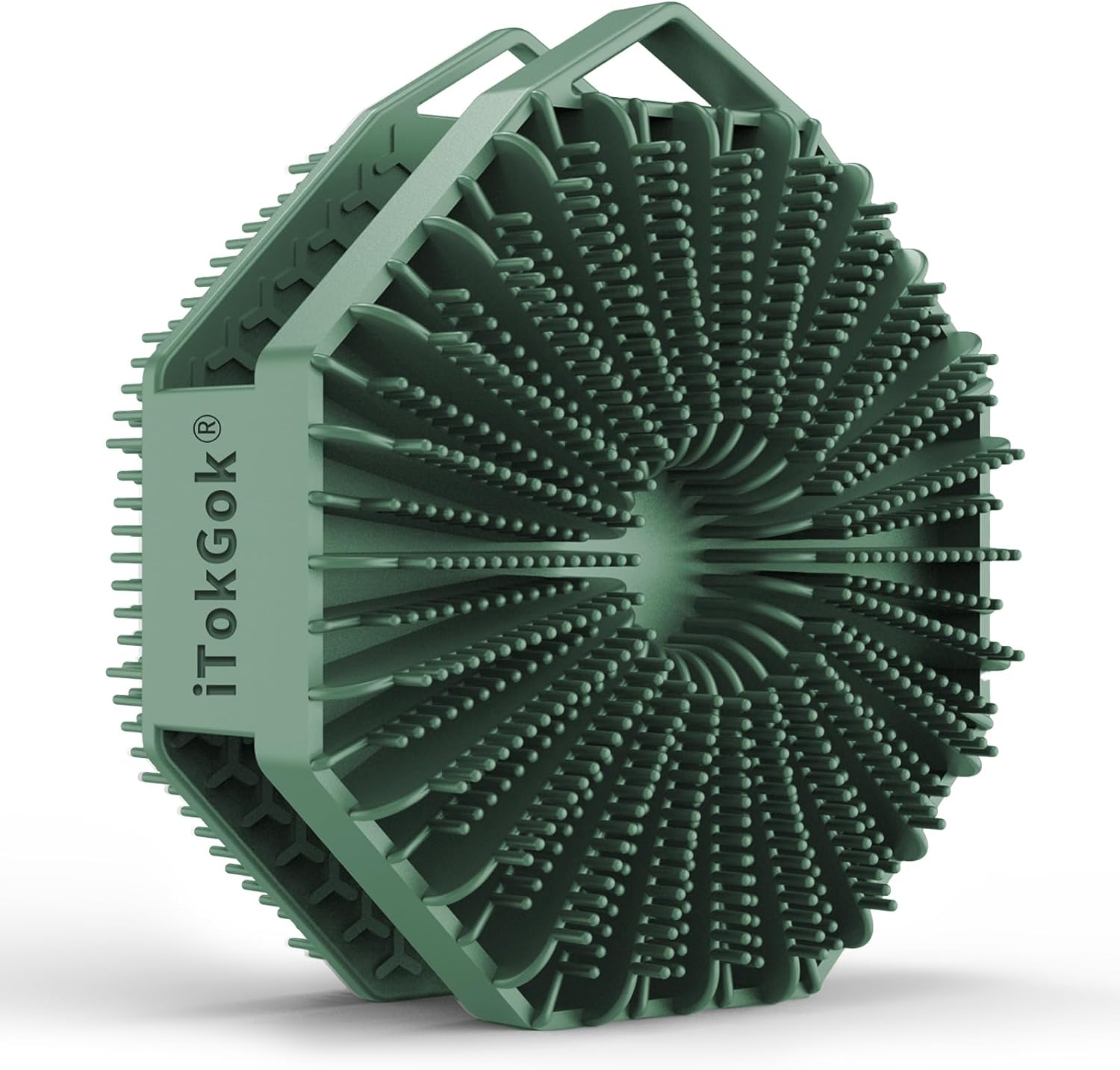 iTokGok® Premium 2-in-1 Silver-Infused Silicone Body Scrubber for Men, Double-Sided Design Body Brush Silicone Body Scrubber Exfoliating Body Brushes for All Skin, Lathers Well - Midnight Green