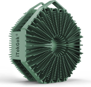 iTokGok® Premium 2-in-1 Silver-Infused Silicone Body Scrubber for Men, Double-Sided Design Body Brush Silicone Body Scrubber Exfoliating Body Brushes for All Skin, Lathers Well - Midnight Green