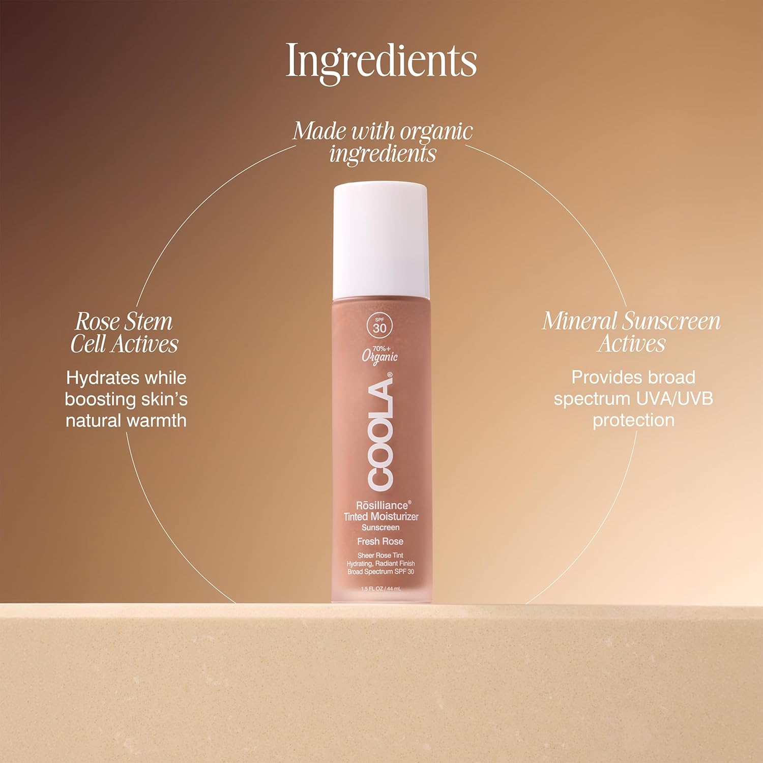 COOLA Organic Rosilliance BB Cream With SPF 30, Tinted Moisturizer Sunscreen & Foundation, Dermatologist Tested, 1.5 Fl Oz