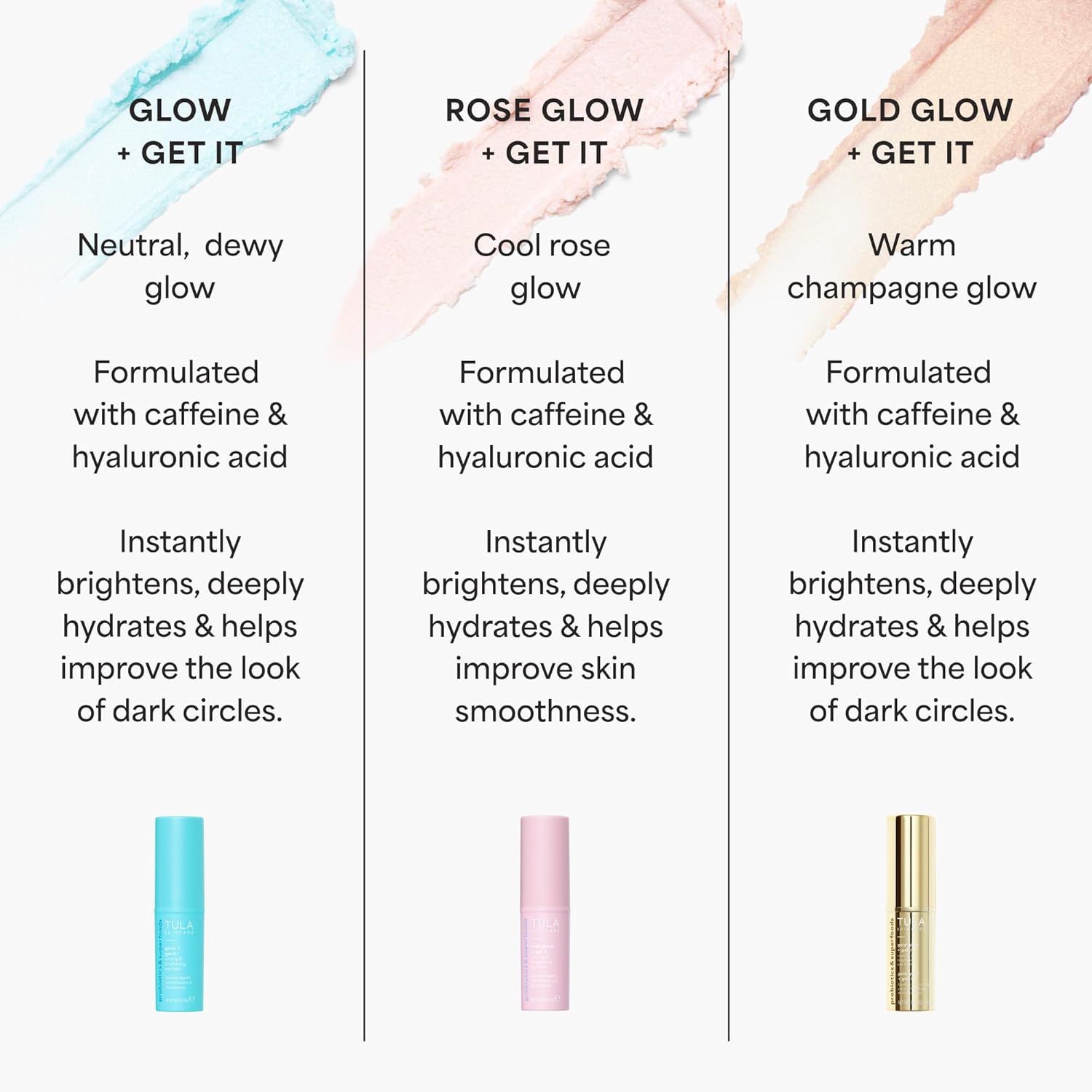 TULA Skin Care Eye Balm Gold Glow - Dark Circle Treatment, Instantly Hydrate and Brighten Undereye Area, Portable and Perfect to Use On-the-go, 0.35 oz.