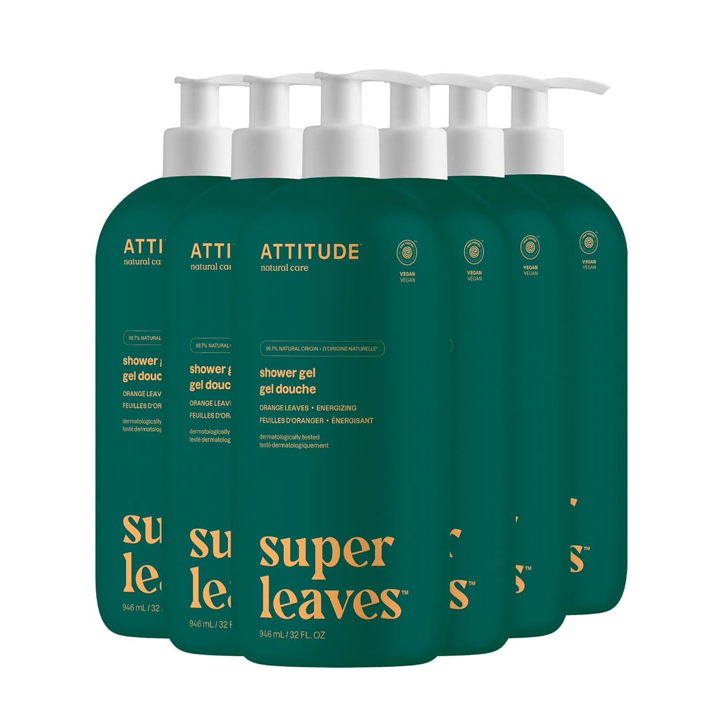 ATTITUDE Body Wash, EWG Verified Shower Gel, Dermatologically Tested, Plant and Mineral-Based, Vegan Personal Care Products, White Tea Leaves, 16 Fl Oz