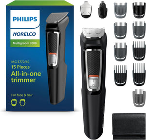 Norelco Philips Multi Groomer All-in-One Trimmer Series 3000-13 Piece Mens Grooming Kit for Beard, Face, Nose, Ear Hair Trimmer and Hair Clipper - NO Blade Oil Needed, MG3740/40