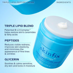 Skinfix Barrier+ Triple Lipid-Peptide Cream: Enriched with Lipids, Peptides, Hyaluronic Acid, and Shea Butter for Brightening, Firming, and Plumping, 1.7 oz