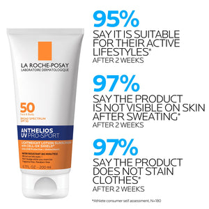 La Roche-Posay Anthelios UV Pro-Sport SPF 50 Sunscreen for Face & Body, Water & Sweat Resistant with Non-Drip Formula, Invisible Broad Spectrum Sunscreen Lotion, Lightweight & Breathable