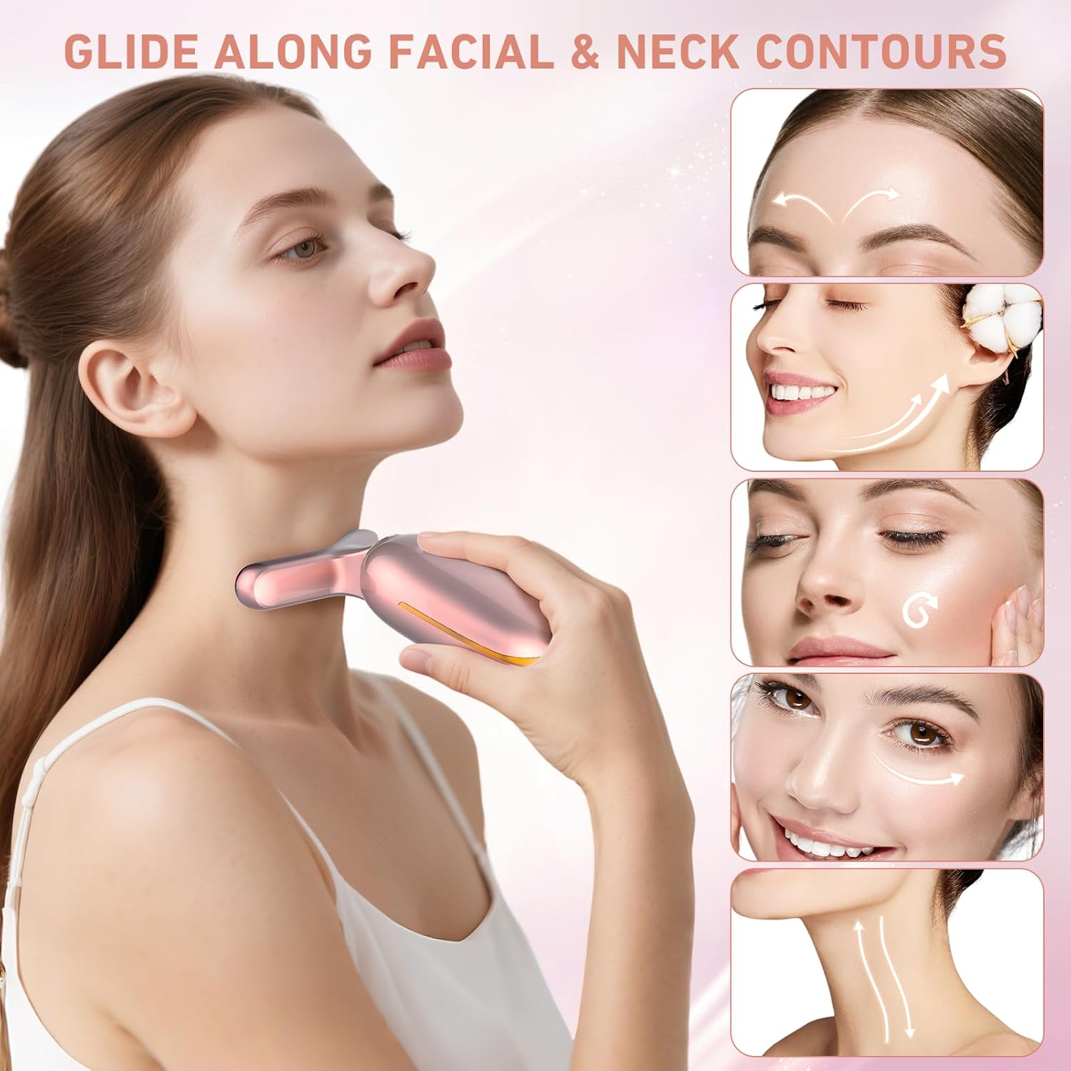 Micro-Current Face Beauty Device, 3 Modes, Red Light Therapy for Face and Neck, Multifunctional Facial Massager Tool