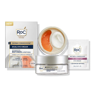 RoC Derm Correxion Dual Eye Cream with Advanced Retinol + Peptides for Puffy Eyes and Dark Circles, (.68 oz) with Retinol Eye Cream Packette