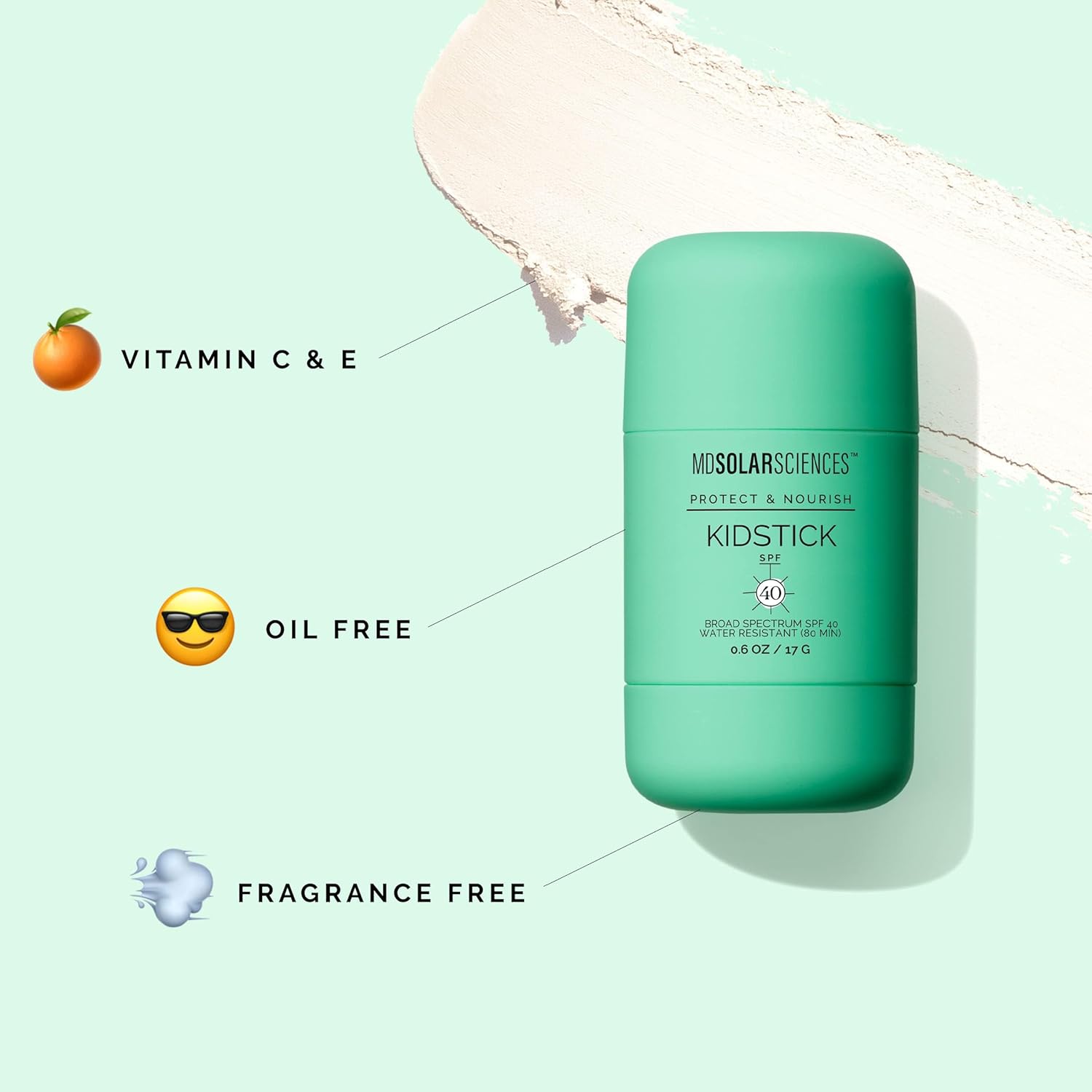 MDSolarSciences Mineral KidStick SPF 40 | Sunscreen Stick for Kids | Water-Resistant, Broad Spectrum UV Protection | Easy Glide-On Zinc Formula Safe for Sensitive Skin | Reef-Safe, Non-Greasy (0.6 Oz)