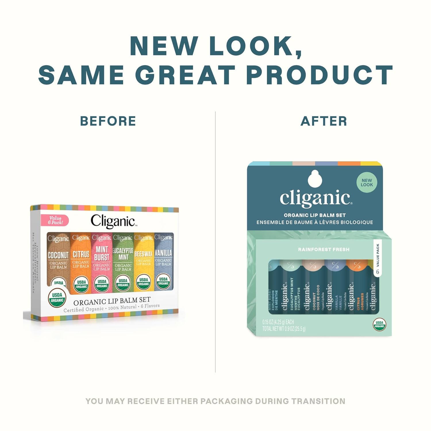 Cliganic Organic Lip Balm Set (6 Flavors) - 100% Natural Hydrating, Moisturizing for Dry Cracked Lips, for Men & Women