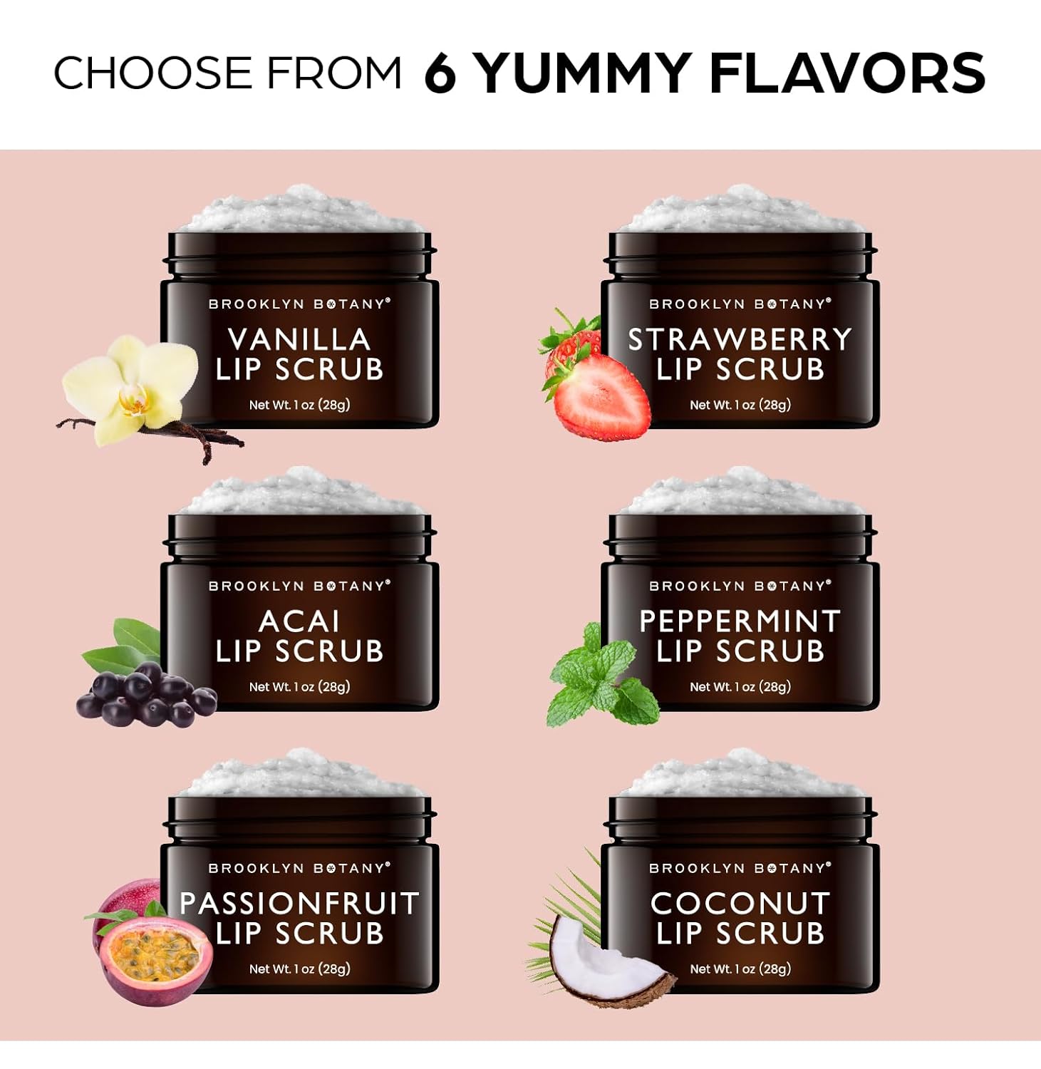 Brooklyn Botany Lip Scrub Exfoliator 1 oz – Lip Moisturizer for Dry Lips and Chapped Lips – Gentle Lip Exfoliator for Smooth and Brighter Lips – Peppermint Flavor