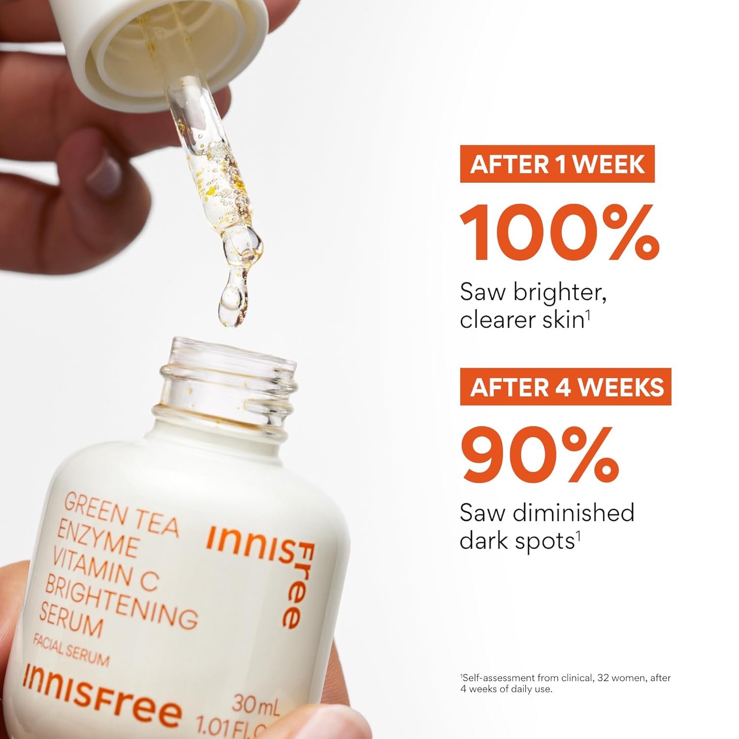 innisfree Green Tea Enzyme Vitamin C Serum for Dark Spot Fading, Korean Face Serum for Glow and Radiance