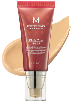 MISSHA M Perfect Cover BB Cream No.25 Warm Beige - Medium with Warm Undertone SPF 42 PA +++ / 1.69 Fl Oz - Tinted Moisturizer for face with SPF