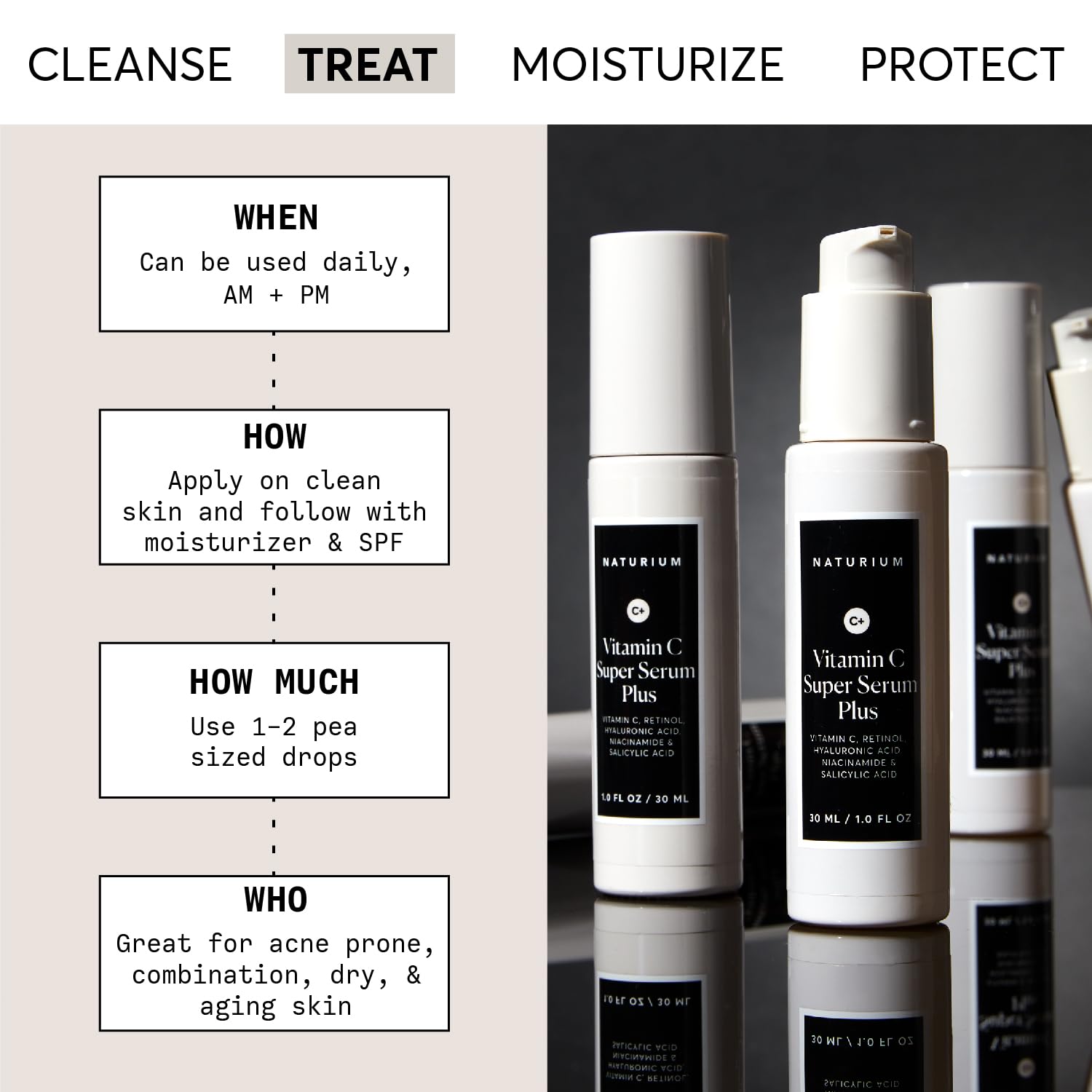 Naturium Vitamin C Super Serum Plus, Smoothing Face Care, plus Retinol, Hyaluronic Acid, Niacinamide & Salicylic Acid, 1 oz