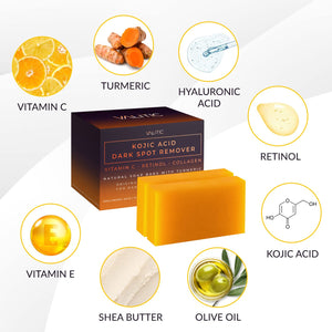 VALITIC Dark Spot Remover Soap Bars with Vitamin C, Retinol, Collagen, Turmeric - Original Japanese Complex Infused with Hyaluronic Acid, Vitamin E, Shea Butter, Castile Olive Oil (2 Pack)
