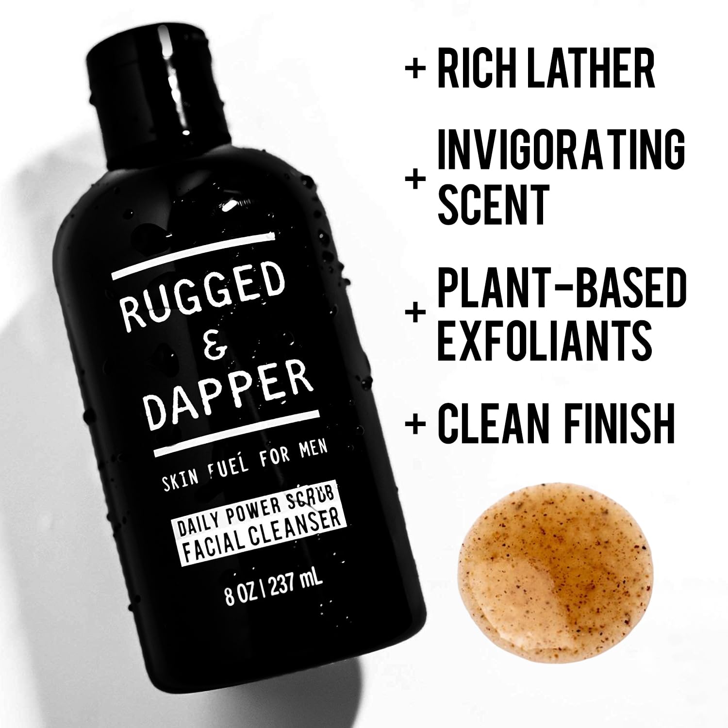 RUGGED & DAPPER - Daily Mens Face Wash + Scrub - 5 Month Supply - Deep Exfoliating Cleanser - Prevents Breakouts - Acne Face Wash Men's - USA Made with Natural Ingredients