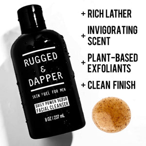 RUGGED & DAPPER - Daily Mens Face Wash + Scrub - 5 Month Supply - Deep Exfoliating Cleanser - Prevents Breakouts - Acne Face Wash Men's - USA Made with Natural Ingredients