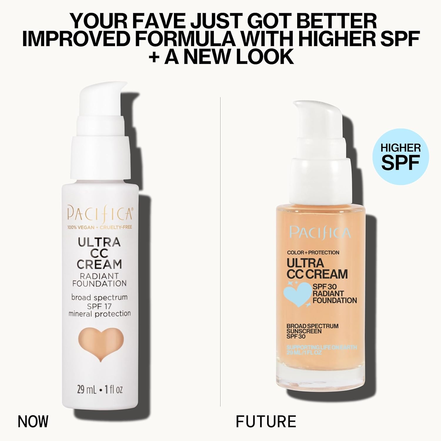 Pacifica Ultra CC Cream Radiant Foundation SPF 17 (Natural Medium) – Medium-Coverage Tinted Moisturizer + Mineral Sunscreen, Dewy Finish, 1 fl oz