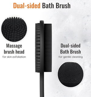 VWMYQ Silicone Back Scrubber for Shower, 17in Lengthen Long Handle Body Brush, Double Sided Shower Brush for Shower Exfoliating and Massage Can Produce Rich Foam, Long Handle Back Scrubber for Men.