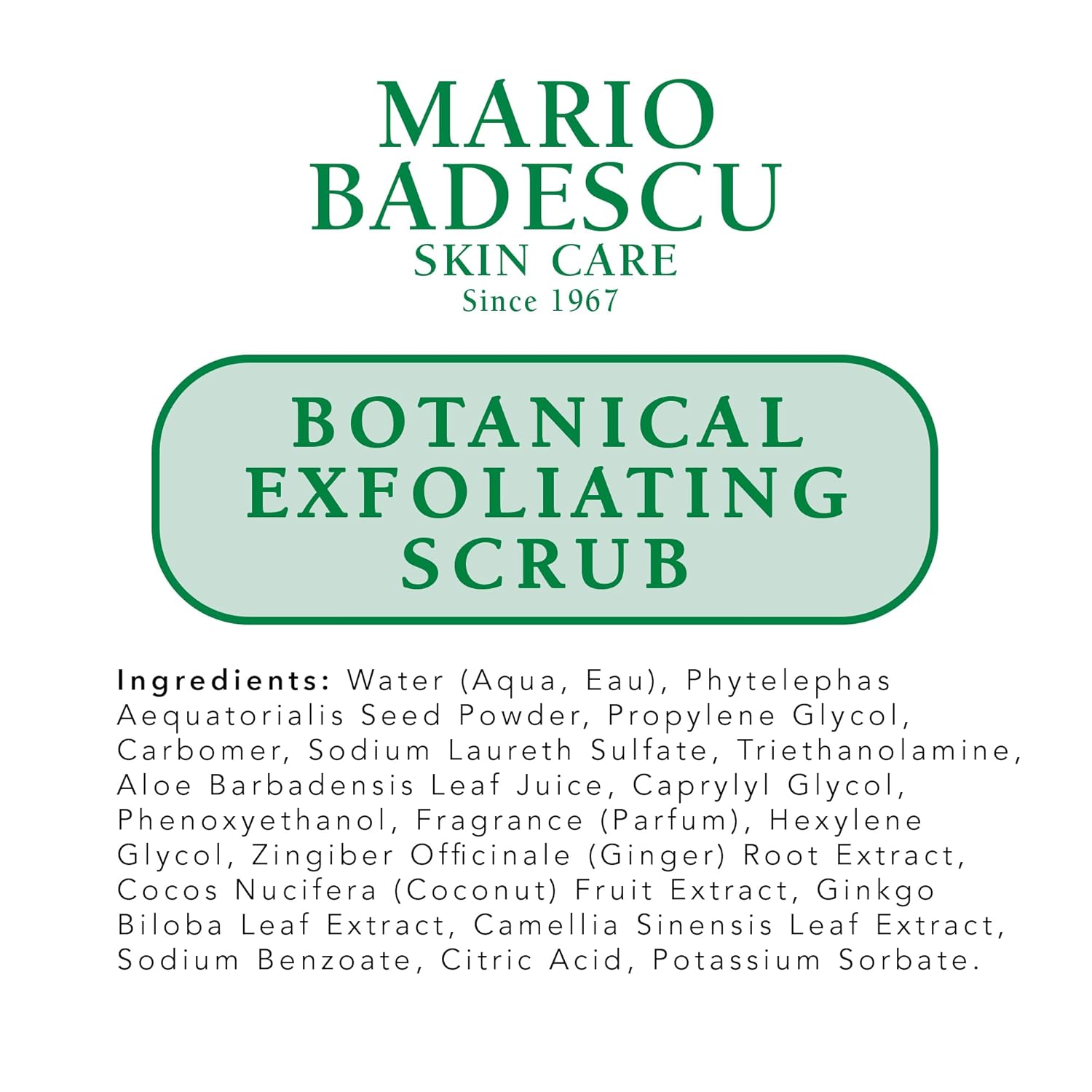 Mario Badescu Botanical Exfoliating Scrub for All Skin Types, Face Scrub with Ivory Palm Seeds & Green Tea Extract, Gentle Exfoliating Face Wash, 3.4 Fl Oz