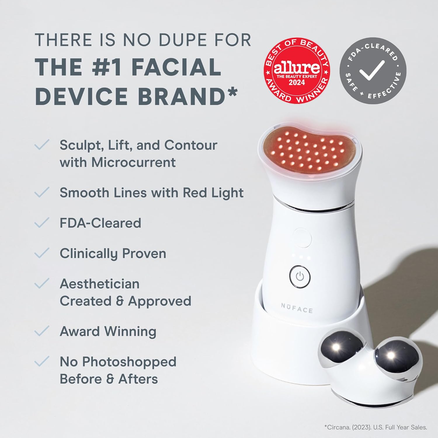 NuFACE TRINITY+ Microcurrent Facial Device + LED Red Light Wrinkle Reducer Attachment - FDA Cleared Skin Tightening Device + Microcurrent Gel Activator & Silk Creme