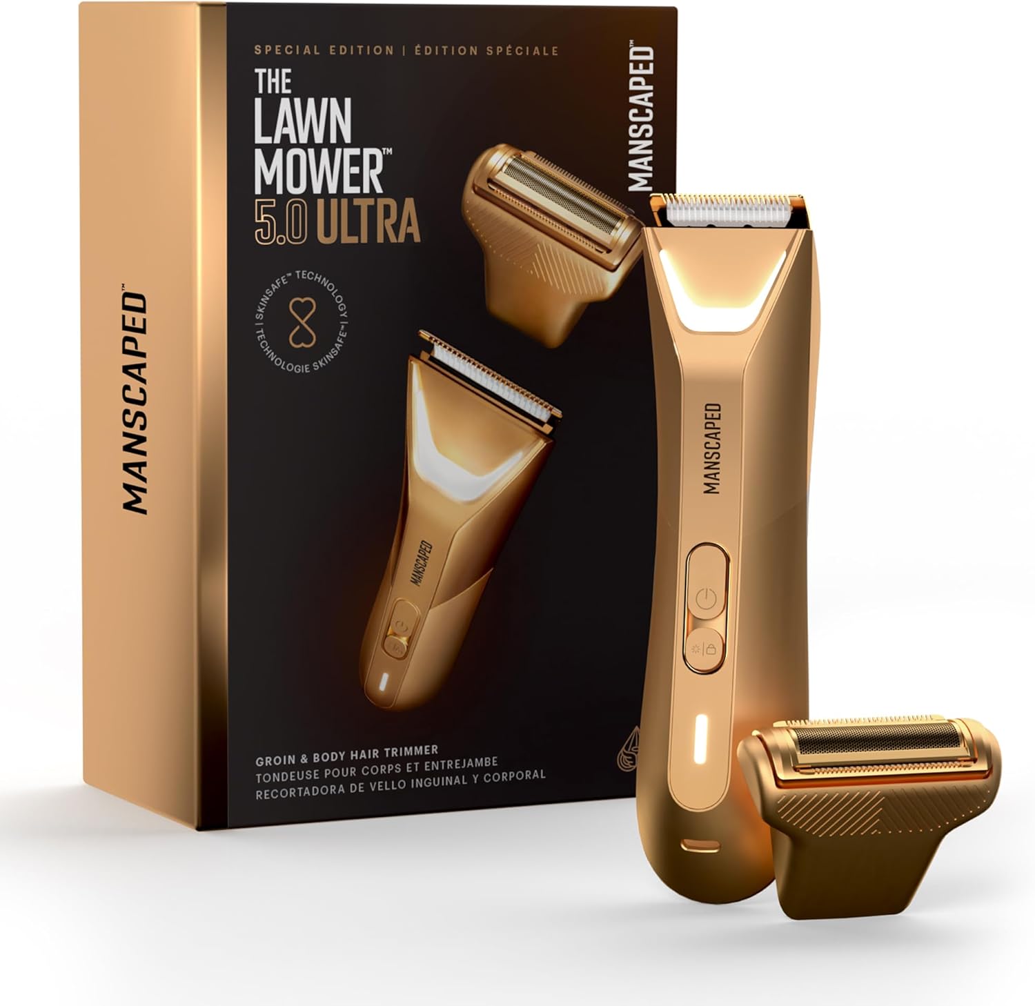 MANSCAPED® The Lawn Mower® 5.0 Ultra Groin & Body Hair Trimmer – Dual-Head SkinSafe® Trimmer & Foil Blades, Waterproof Wet/Dry Groomer, USB-C Rechargeable with Travel Case, Men’s Ball Shaver, Black
