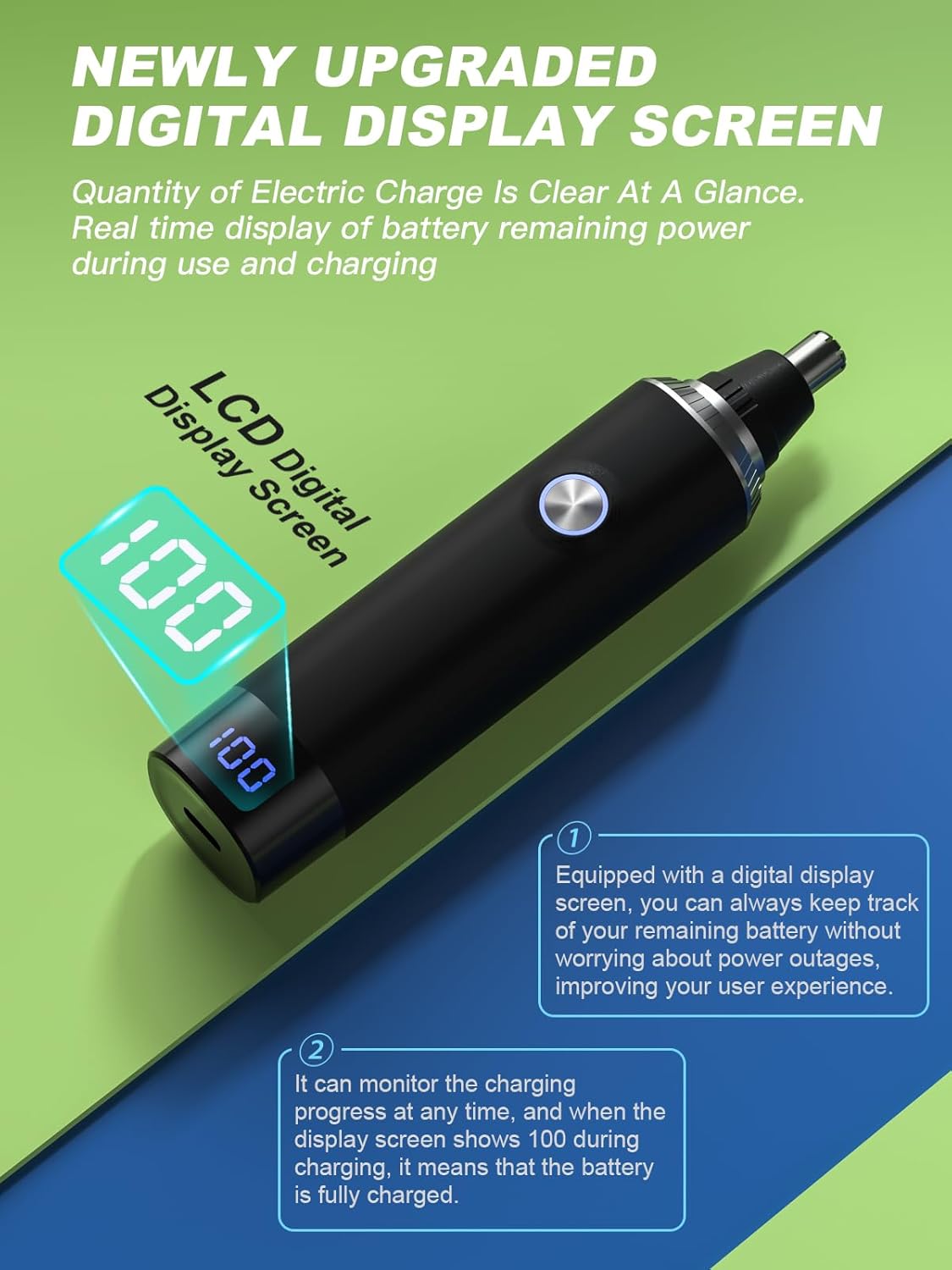 Ear & Nose Hair Trimmer with LED Display for Men Women,Painless USB Rechargeable Eyebrow & Facial & Nose Hair Trimmer Clipper,Professional IPX7 Waterproof Dual Edge Blades 12500 RPM (Black)