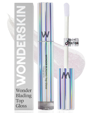 Wonderskin WONDER BLADING Top Gloss - Clear Glitter Lip Gloss, Hydrating and High Shine Finish Lip Makeup (Clear Shine)