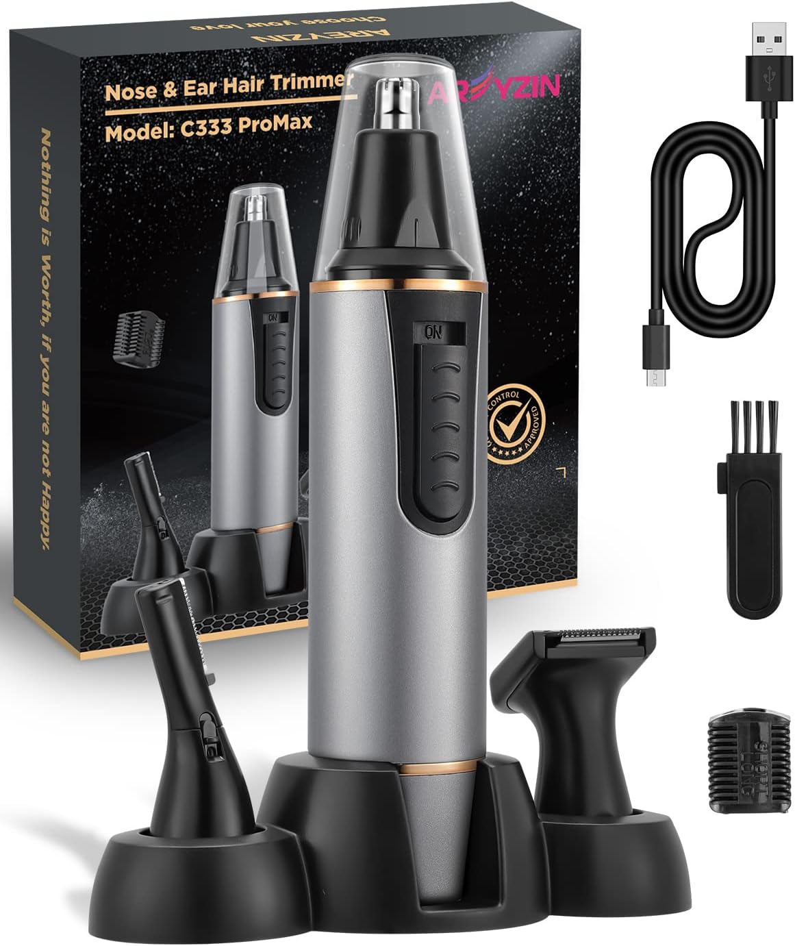 AREYZIN Ear and Nose Hair Trimmer for Men and Women Professional USB Rechargeable Nose Trimmer Nose Clippers Eyebrow Facial Hair Trimmer Body Grooming Kit IPX7 Waterproof Dual Edge Blades
